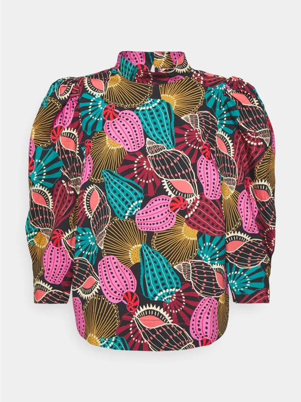 FARM Rio Multicolor Shell-Print High-Neck Blouse